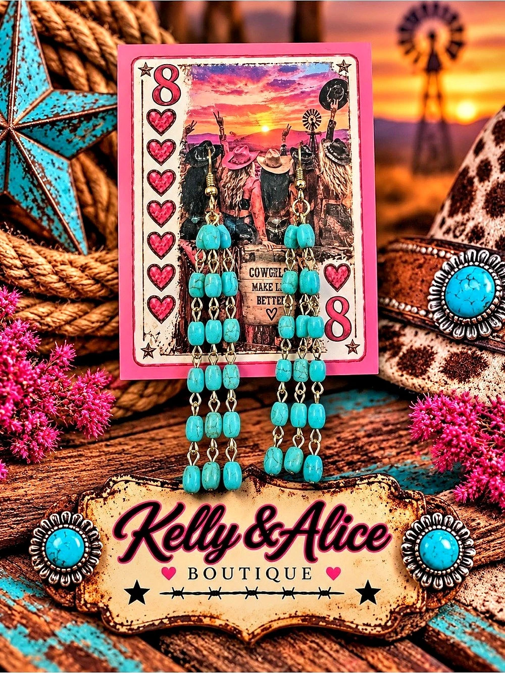 Kelly & Alice Boutique Turquoise Dangle Earrings in Blue & Silver